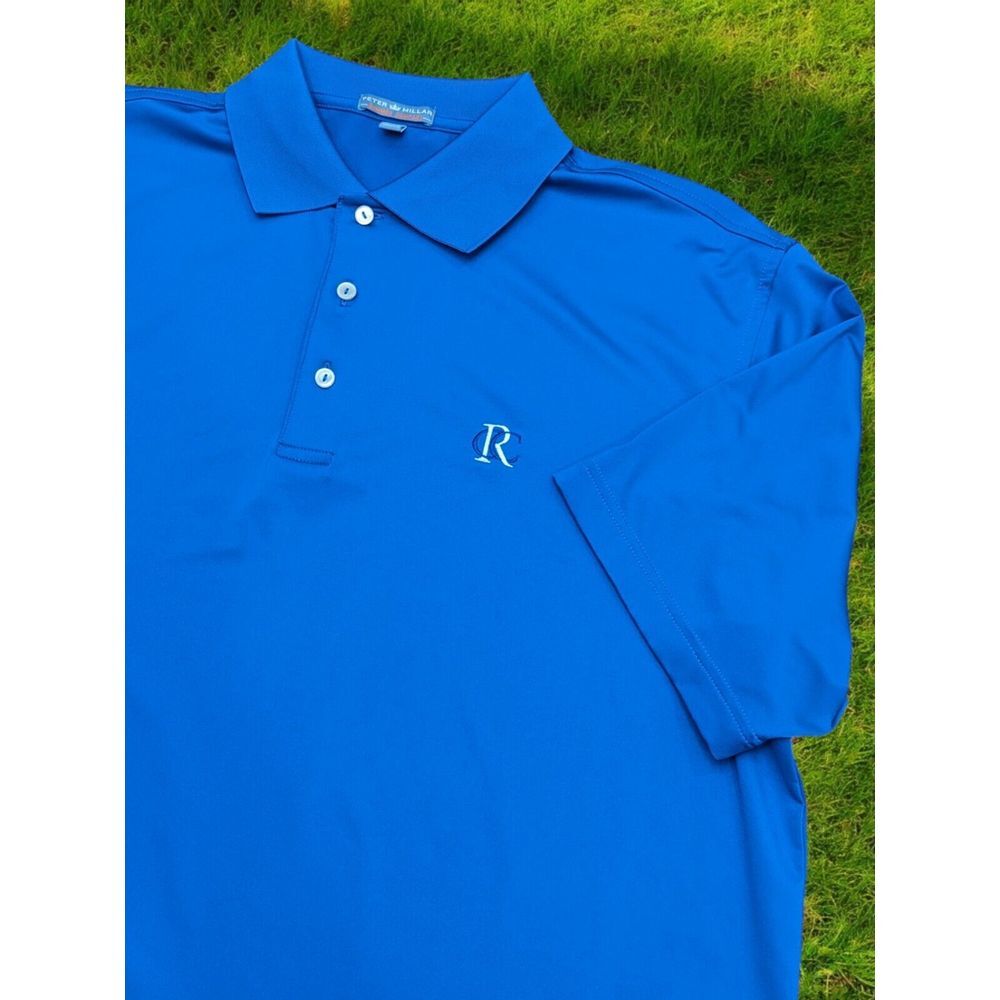 Peter Millar Summer Comfort Polo‎ Shirt Mens Large L Blue Golf  Raleigh CC